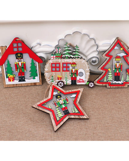 Ornament de Brad, cu Lumini LED, din Lemn, Figurina Spargatorul de Nuci, Model Stea