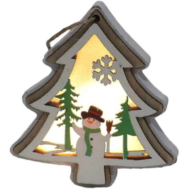 Ornament de Brad, cu Lumini LED, din Lemn, Model Brad