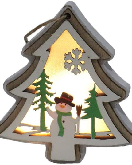 Ornament de Brad, cu Lumini LED, din Lemn, Model Brad