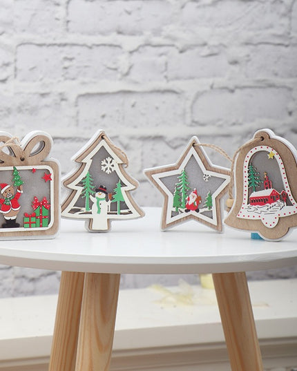 Ornament de Brad, cu Lumini LED, din Lemn, Model Brad