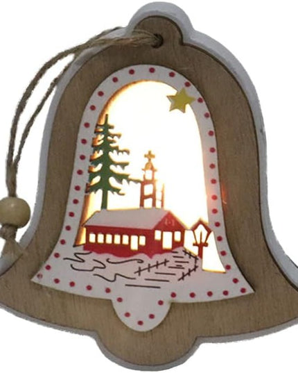 Ornament de Brad, cu Lumini LED, din Lemn, Model Clopot