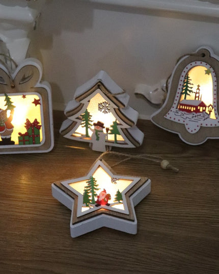 Ornament de Brad, cu Lumini LED, din Lemn, Model Clopot