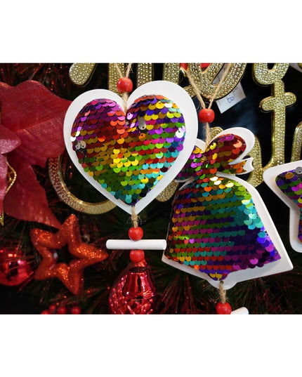 Ornament de brad inima cu paiete