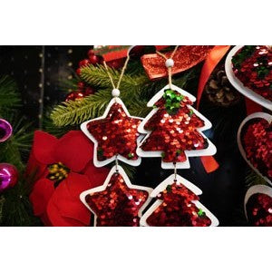 Ornament de brad trei clopotei cu paiete