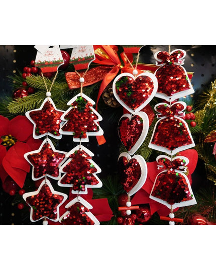 Ornament de brad trei inimi cu paiete