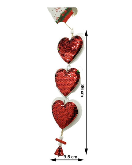 Ornament de brad trei inimi cu paiete