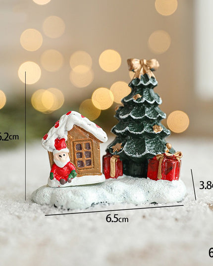 Ornament de Craciun din Rasina pentru Decor, Model Casuta cu Brad, Decoratiune de Birou pentru Craciun