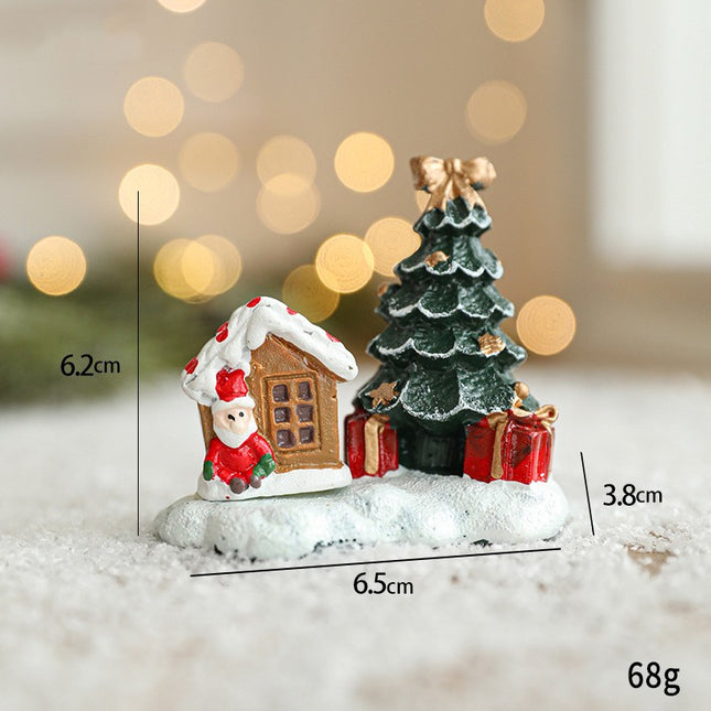 Ornament de Craciun din Rasina pentru Decor, Model Casuta cu Brad, Decoratiune de Birou pentru Craciun