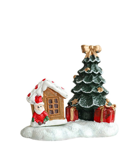 Ornament de Craciun din Rasina pentru Decor, Model Casuta cu Brad, Decoratiune de Birou pentru Craciun