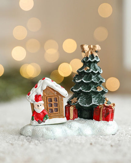 Ornament de Craciun din Rasina pentru Decor, Model Casuta cu Brad, Decoratiune de Birou pentru Craciun