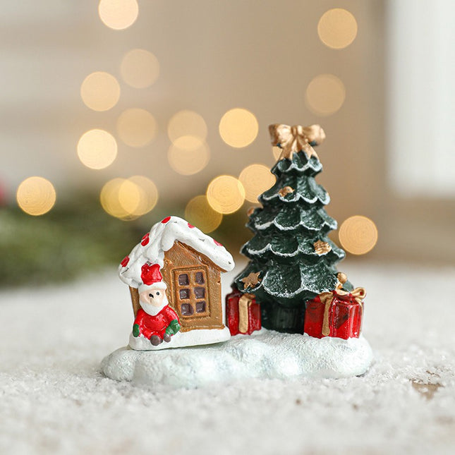 Ornament de Craciun din Rasina pentru Decor, Model Casuta cu Brad, Decoratiune de Birou pentru Craciun