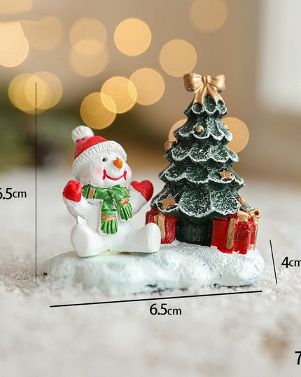 Ornament de Craciun din Rasina pentru Decor, Model Om de Zapada cu Brad, Decoratiune de Birou pentru Craciun