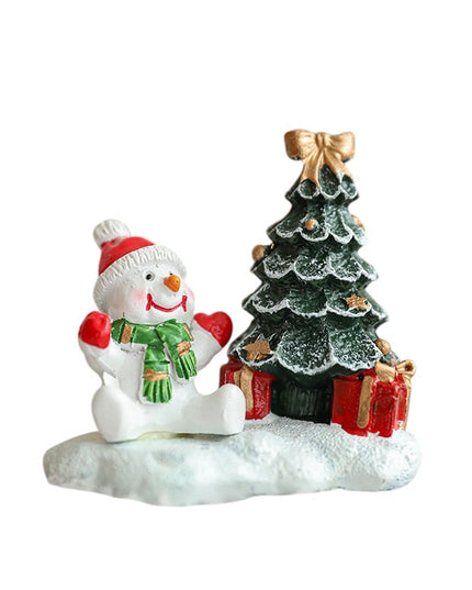 Ornament de Craciun din Rasina pentru Decor, Model Om de Zapada cu Brad, Decoratiune de Birou pentru Craciun