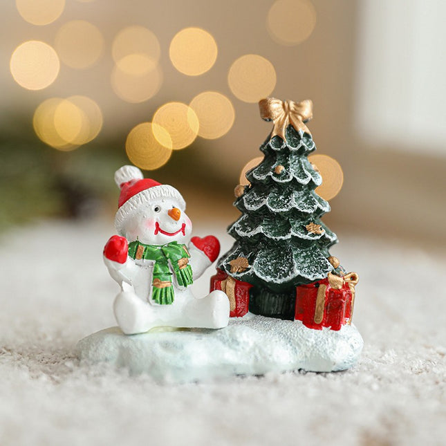 Ornament de Craciun din Rasina pentru Decor, Model Om de Zapada cu Brad, Decoratiune de Birou pentru Craciun