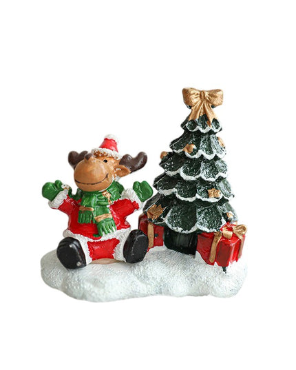 Ornament de Craciun din Rasina pentru Decor, Model Ren cu Brad, Decoratiune de Birou pentru Craciun