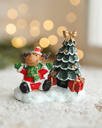 Ornament de Craciun din Rasina pentru Decor, Model Ren cu Brad, Decoratiune de Birou pentru Craciun