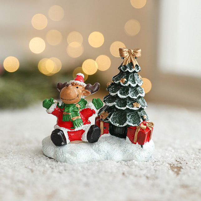 Ornament de Craciun din Rasina pentru Decor, Model Ren cu Brad, Decoratiune de Birou pentru Craciun