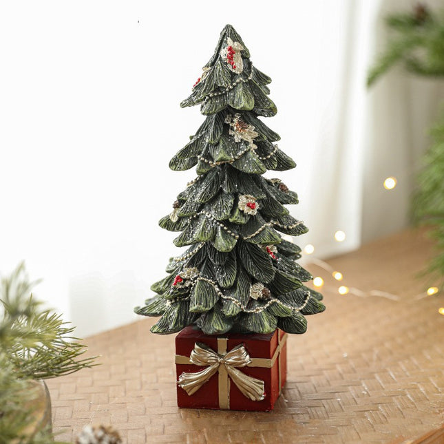 Ornament Decoratiune de Craciun, Decoratiune Mica pentru Craciun din Rasina, Model Brad Impodobit cu Cadouri,