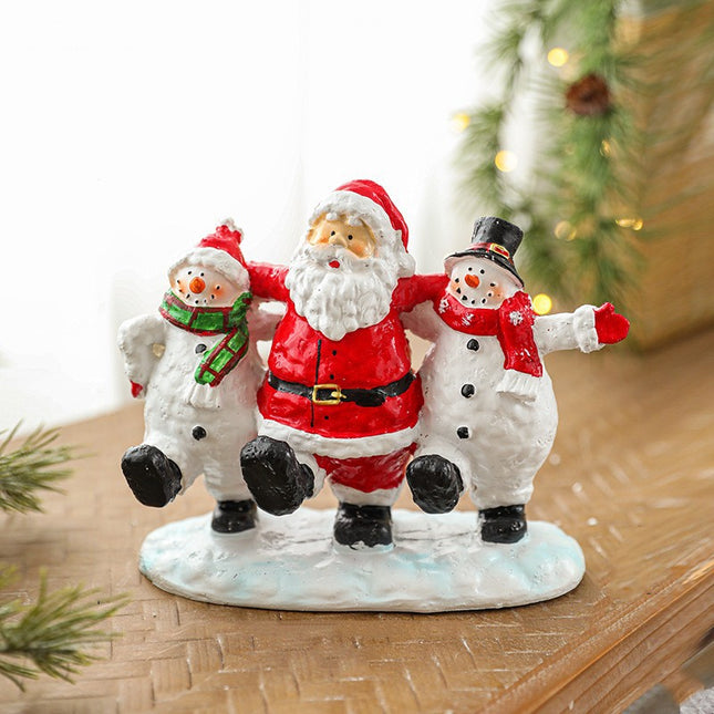 Ornament Decoratiune de Craciun, Decoratiune Mica pentru Craciun din Rasina, Model Mos Craciun cu Oameni de Zapada