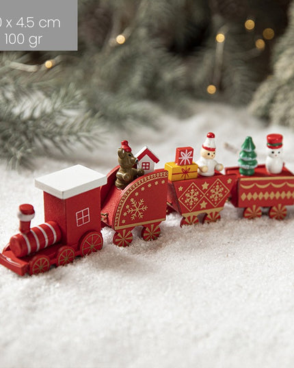 Ornament Decoratiune de Craciun Tren Pictat, Tip Ornament Jucarie de Decor pentru Craciun, din Lemn , Tren Figurina de Craciun