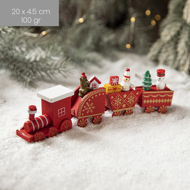 Ornament Decoratiune de Craciun Tren Pictat, Tip Ornament Jucarie de Decor pentru Craciun, din Lemn , Tren Figurina de Craciun