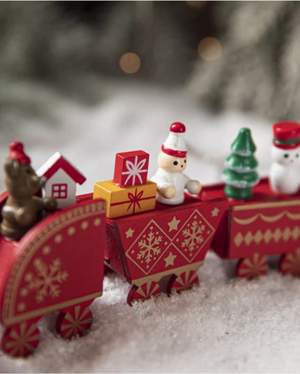 Ornament Decoratiune de Craciun Tren Pictat, Tip Ornament Jucarie de Decor pentru Craciun, din Lemn , Tren Figurina de Craciun