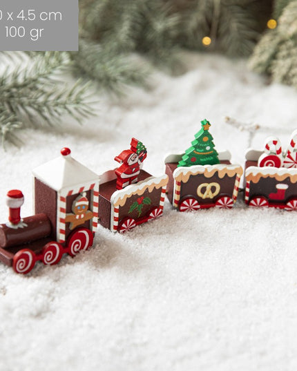 Ornament Decoratiune de Craciun Tren Pictat, Tip Ornament Jucarie de Decor pentru Craciun, din Lemn , Tren Figurina de Craciun