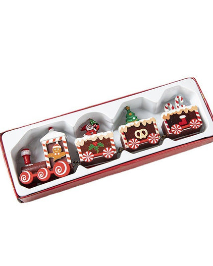 Ornament Decoratiune de Craciun Tren Pictat, Tip Ornament Jucarie de Decor pentru Craciun, din Lemn , Tren Figurina de Craciun
