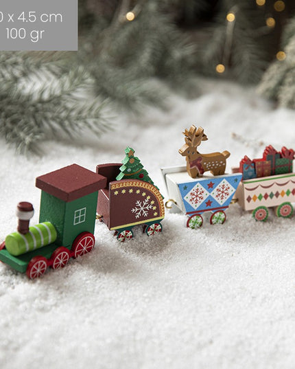 Ornament Decoratiune de Craciun Tren Pictat, Tip Ornament Jucarie de Decor pentru Craciun, din Lemn , Tren Figurina de Craciun