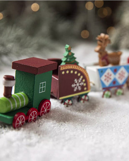 Ornament Decoratiune de Craciun Tren Pictat, Tip Ornament Jucarie de Decor pentru Craciun, din Lemn , Tren Figurina de Craciun