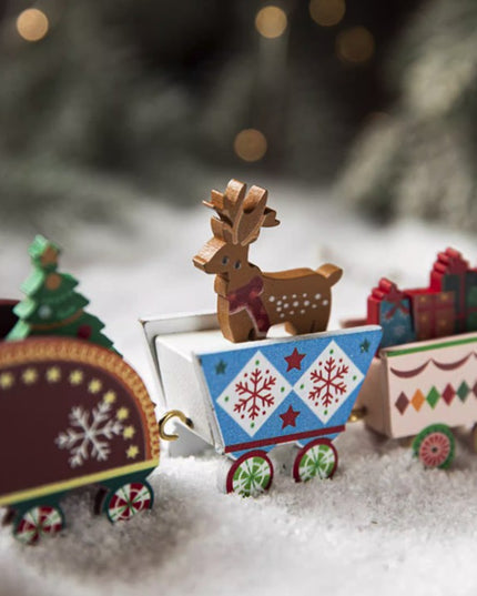 Ornament Decoratiune de Craciun Tren Pictat, Tip Ornament Jucarie de Decor pentru Craciun, din Lemn , Tren Figurina de Craciun