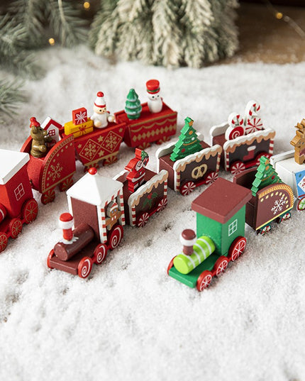 Ornament Decoratiune de Craciun Tren Pictat, Tip Ornament Jucarie de Decor pentru Craciun, din Lemn , Tren Figurina de Craciun