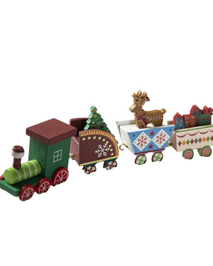 Ornament Decoratiune de Craciun Tren Pictat, Tip Ornament Jucarie de Decor pentru Craciun, din Lemn , Tren Figurina de Craciun
