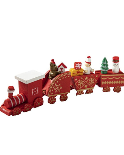 Ornament Decoratiune de Craciun Tren Pictat, Tip Ornament Jucarie de Decor pentru Craciun, din Lemn , Tren Figurina de Craciun