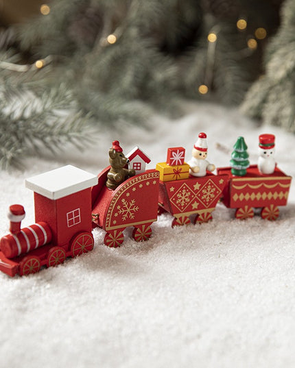 Ornament Decoratiune de Craciun Tren Pictat, Tip Ornament Jucarie de Decor pentru Craciun, din Lemn , Tren Figurina de Craciun