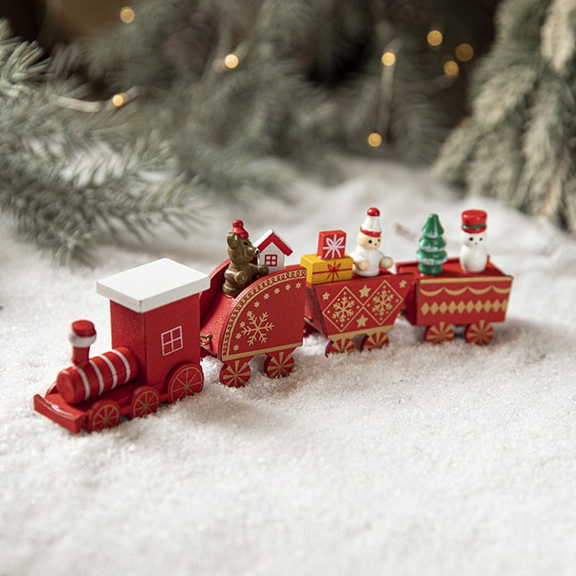 Ornament Decoratiune de Craciun Tren Pictat, Tip Ornament Jucarie de Decor pentru Craciun, din Lemn , Tren Figurina de Craciun