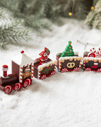 Ornament Decoratiune de Craciun Tren Pictat, Tip Ornament Jucarie de Decor pentru Craciun, din Lemn , Tren Figurina de Craciun