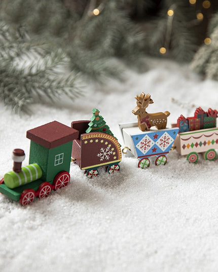 Ornament Decoratiune de Craciun Tren Pictat, Tip Ornament Jucarie de Decor pentru Craciun, din Lemn , Tren Figurina de Craciun