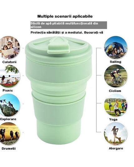 Pahar pliabil din silicon pentru calatorii, camping, 350 ml, 8.2x6.3x9.1 cm