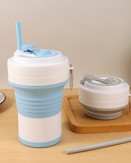 Pahar pliabil din silicon pentru calatorii, camping, 750 ml, pai inclus