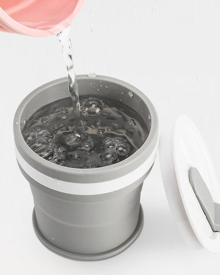 Pahar pliabil din silicon prentru calatorii, 350 ml, pai inclus