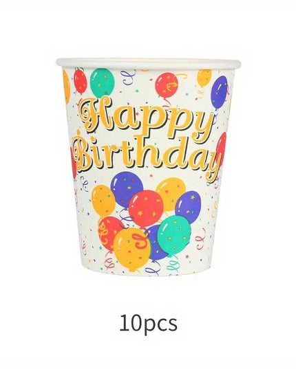 Pahare Cartonate pentru Petreceri, 10 Pahare Cartonate pentru Zile de Nastere si Aniversari, Model HAPPY BIRTHDAY, 230 ml