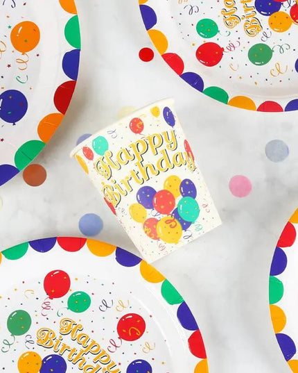 Pahare Cartonate pentru Petreceri, 10 Pahare Cartonate pentru Zile de Nastere si Aniversari, Model HAPPY BIRTHDAY, 230 ml