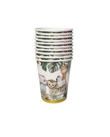 Pahare Cartonate pentru Petreceri, 10 Pahare Cartonate pentru Zile de Nastere, Model Safari cu animale, 230 ml