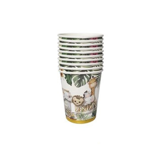 Pahare Cartonate pentru Petreceri, 10 Pahare Cartonate pentru Zile de Nastere, Model Safari cu animale, 230 ml