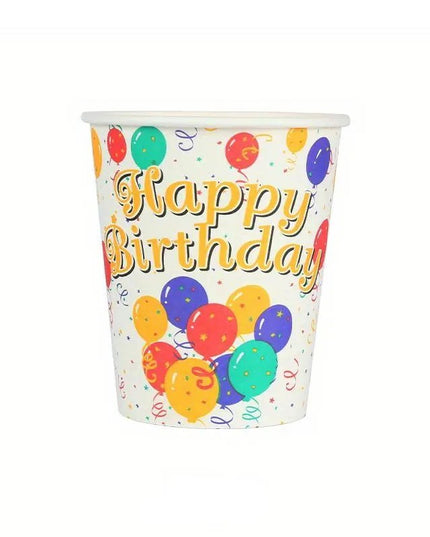 Pahare Cartonate pentru Petreceri, 10 Pahare Cartonate pentru Zile de Nastere si Aniversari, Model HAPPY BIRTHDAY, 230 ml