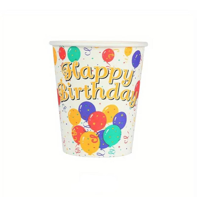 Pahare Cartonate pentru Petreceri, 10 Pahare Cartonate pentru Zile de Nastere si Aniversari, Model HAPPY BIRTHDAY, 230 ml