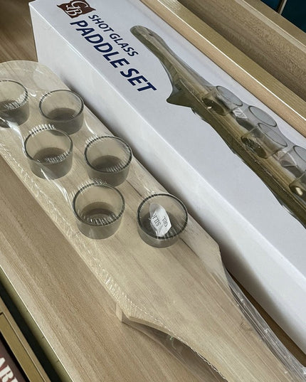 Pahare Shot din Sticla, 6 pahare pentru Shot cu Suport din Lemn, Design Rustic,Model 2