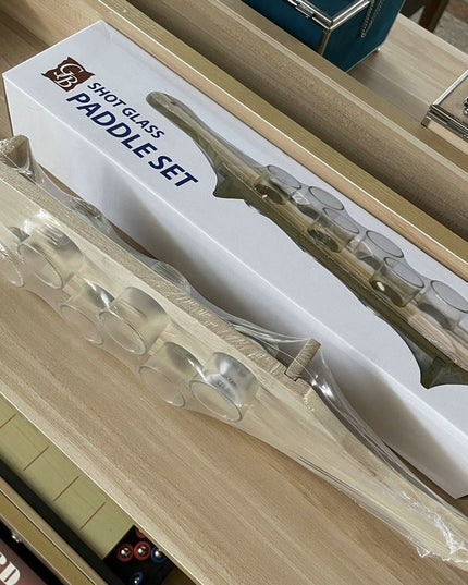 Pahare Shot din Sticla, 6 pahare pentru Shot cu Suport din Lemn, Design Rustic,Model 2