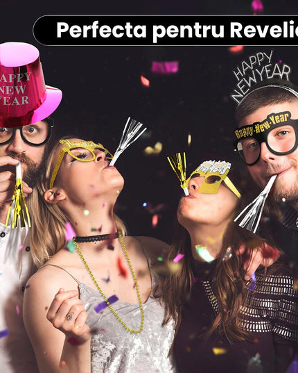 Palarie Happy New Year pentru Revelion, Palarie Festiva de Anul Nou, Palarie Magica din Hartie, Colorata Sclipitor